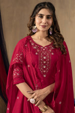 Noor Rani Pink Roman Silk Embroidered Kurta Pant Set
