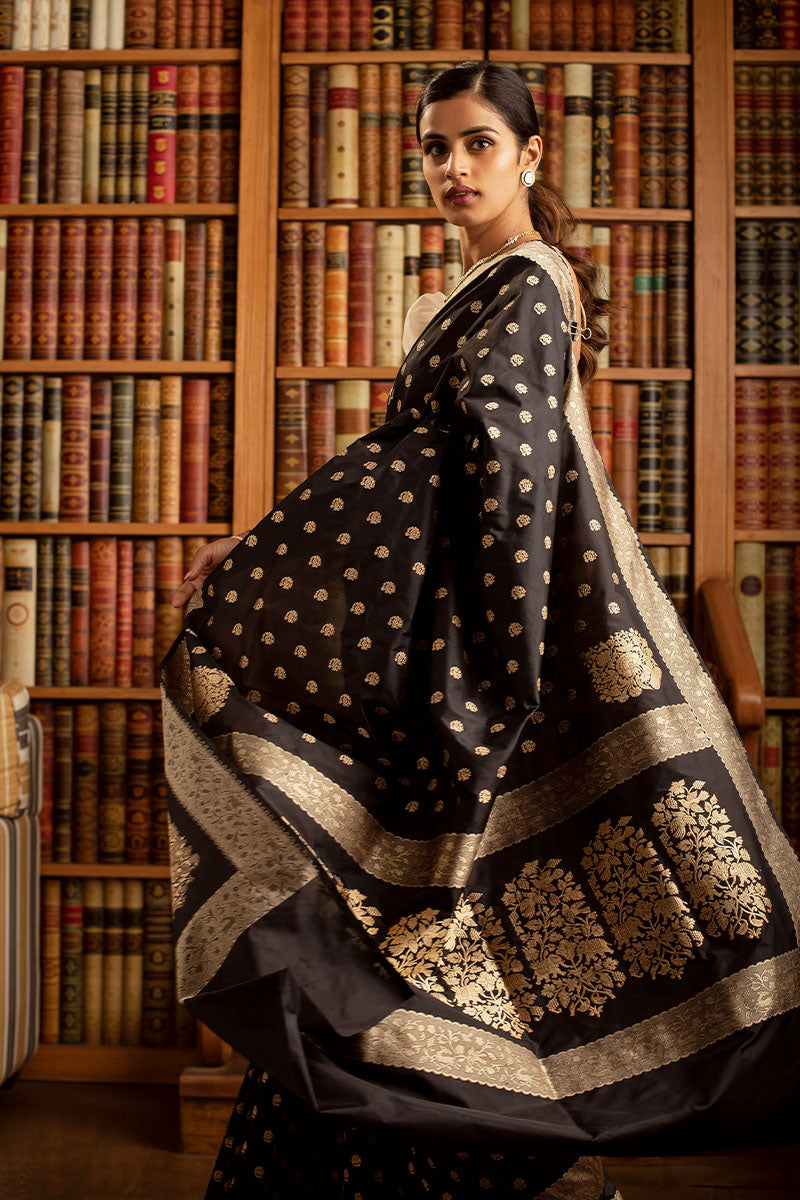 Black Jacquard Saree for Women