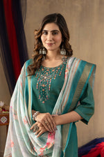 Rama Green Shimmer Gold Silk Embroidered Kurta Pant Set