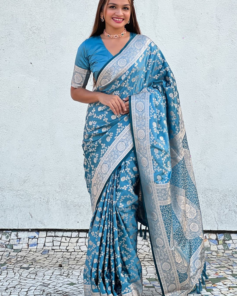 Sky Blue Jacquard Saree