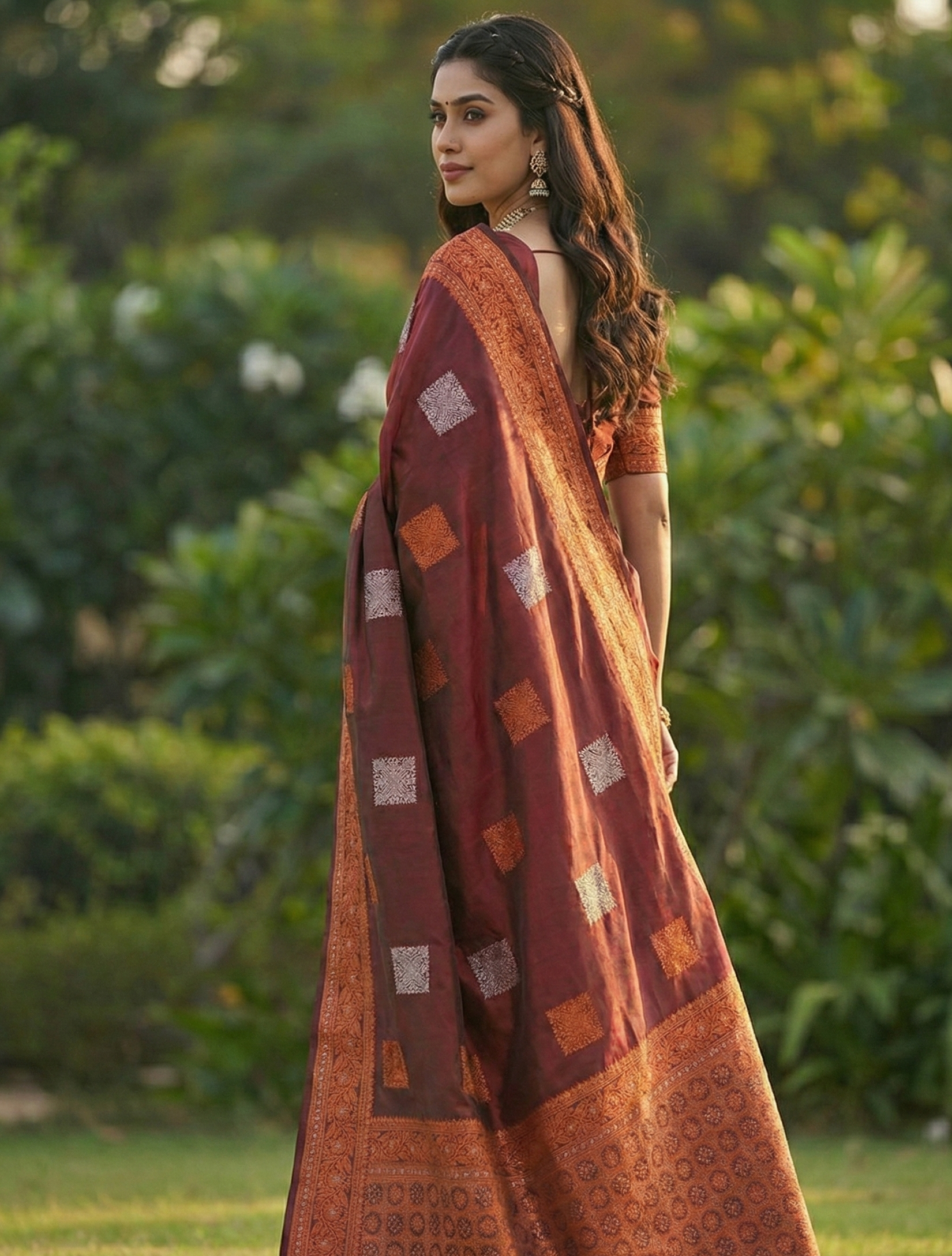 Maroon Jacquard Saree