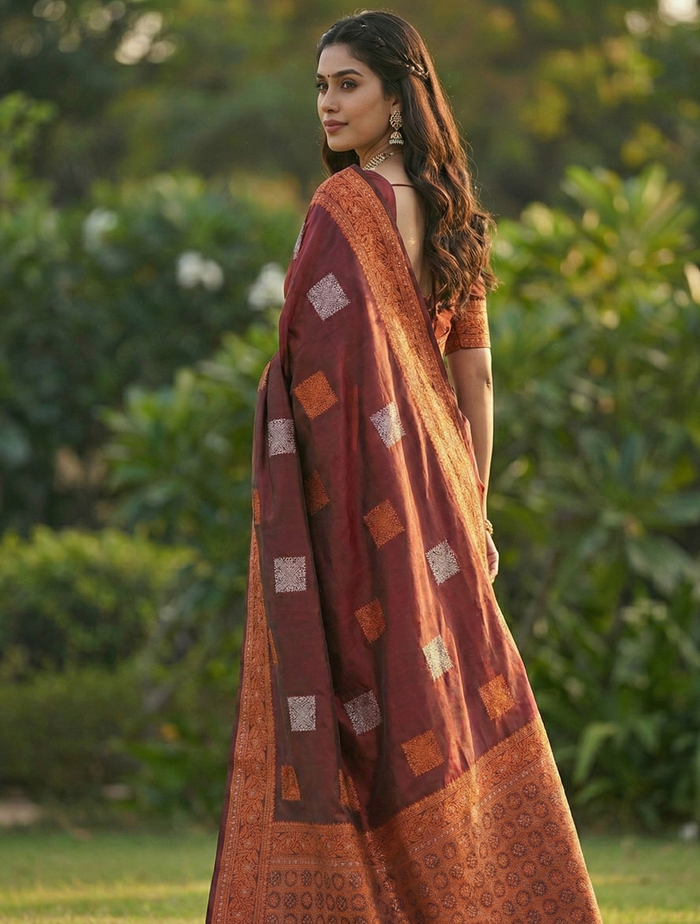 Luxury Maroon Jacquard Saree – Rich Woven Elegance for Special Occasions