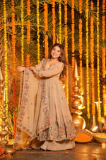 Beige Embroidered Anarkali Suit Set