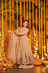 Beige Embroidered Anarkali Suit Set