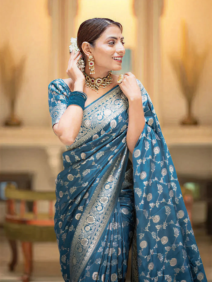 Tea Blue Jacquard Saree