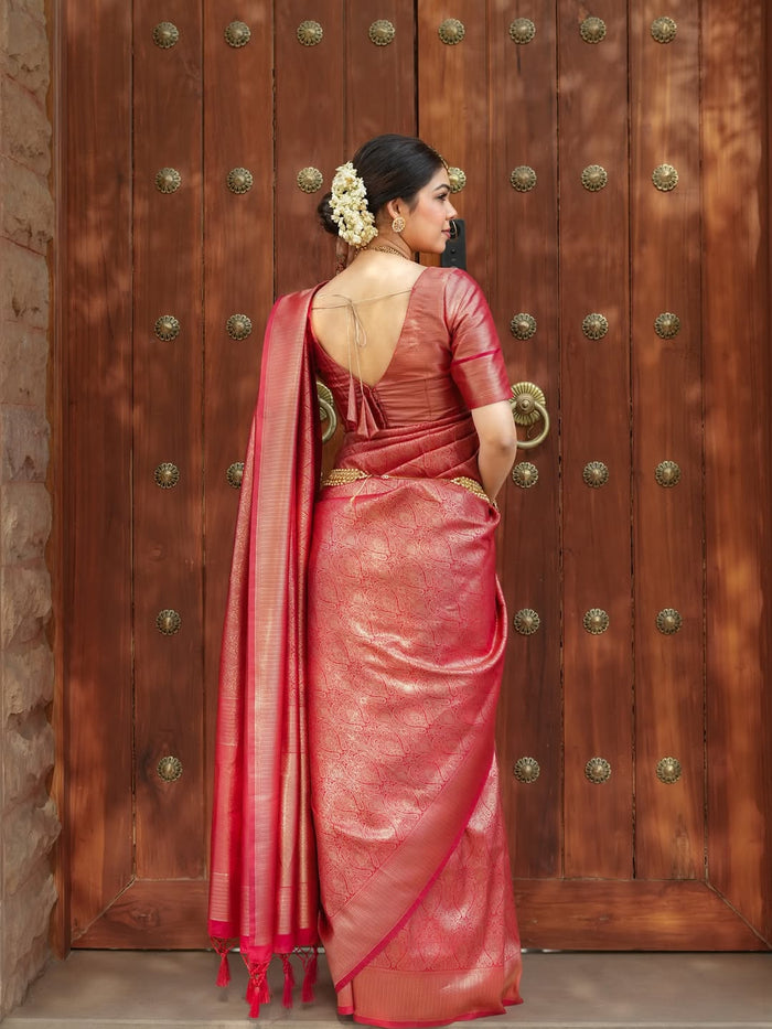 Elegant Red Jacquard Saree for Women | Rich Woven Design, Festive & Wedding Wear