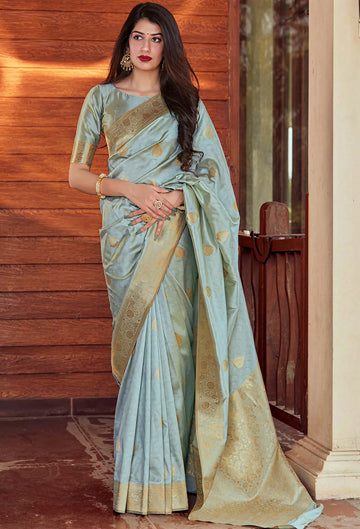 Serene Tea Blue Jacquard Saree – Elegant Woven Saree for Festive & Wedding Occasions