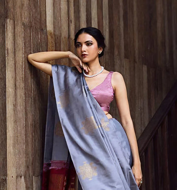 Graceful Grey Jacquard Saree for Elegant Festive & Party Wear