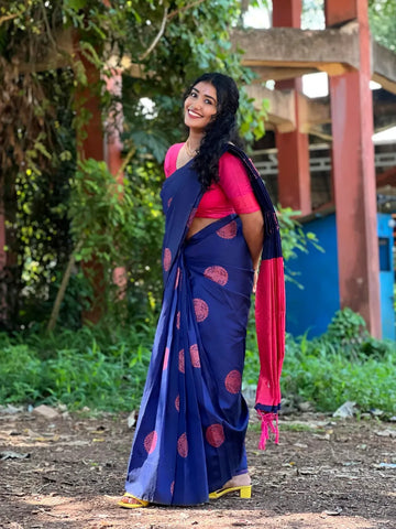 Dark Blue Jacquard Saree – Classic Elegance with Rich Woven Craftsmanship