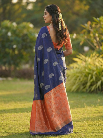 Elegant Blue Jacquard Saree – Lightweight, Festive & Perfect for All Occasions