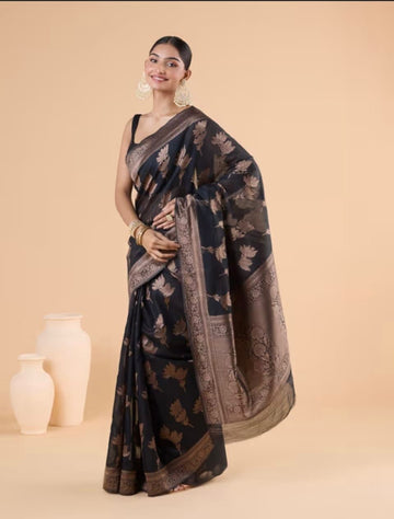 Premium Black Jacquard Saree – Timeless Elegance with Rich Woven Detailing
