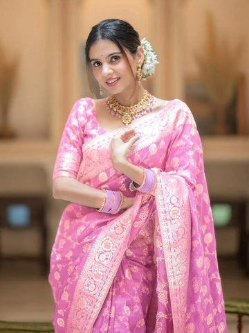 Blush Pink Jacquard Saree – Premium Woven Festive Wear for Graceful Traditional Style