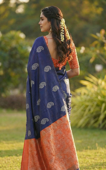 Elegant Blue Jacquard Saree – Lightweight, Festive & Perfect for All Occasions