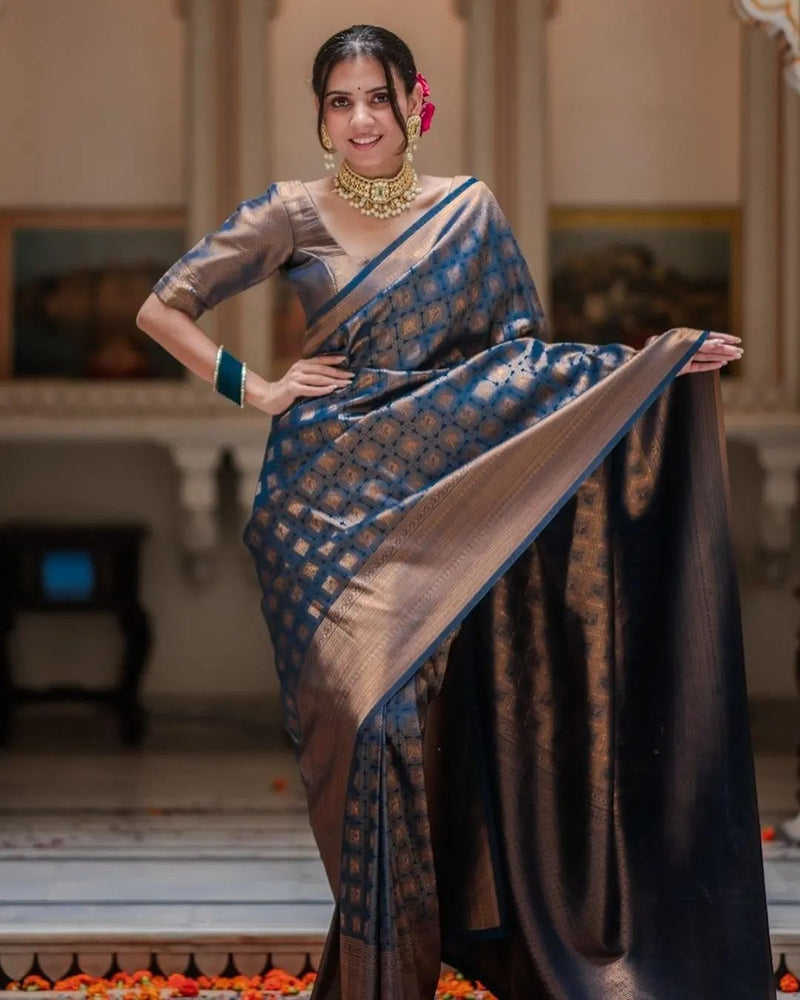 Royal Navy Blue Jacquard Saree