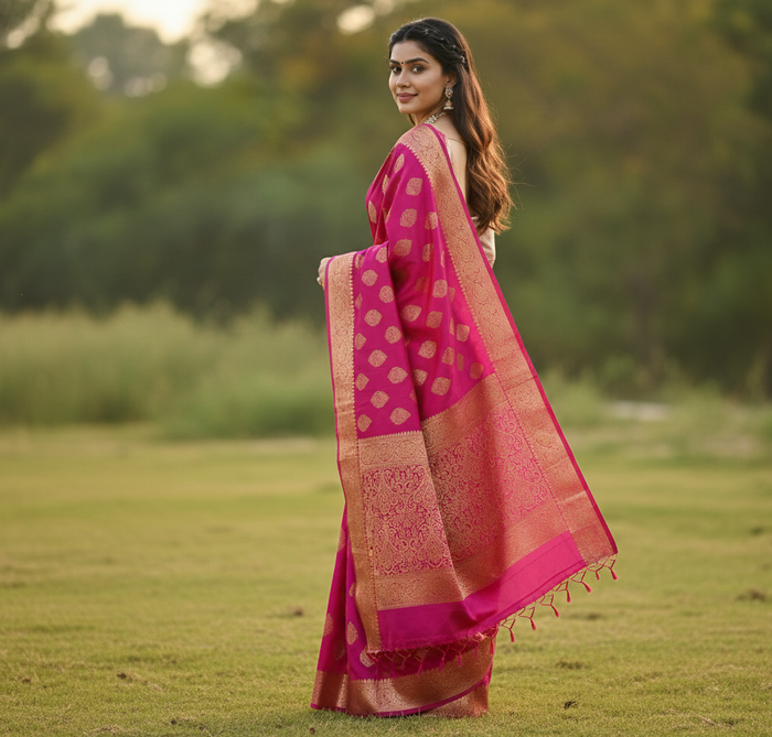 Royal Dark Pink Jacquard Saree for Women – Premium Festive, Party & Wedding Wear