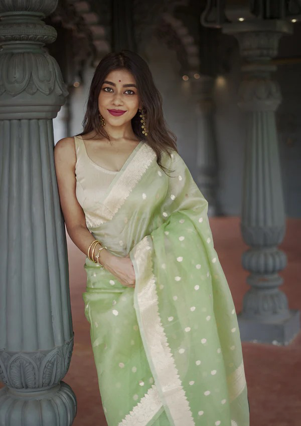 Pista Green Jacquard Saree