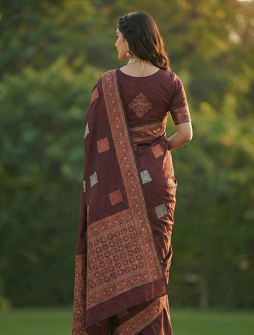 Wine Jacquard Saree – Elegant Woven Saree in a Rich, Regal Shade