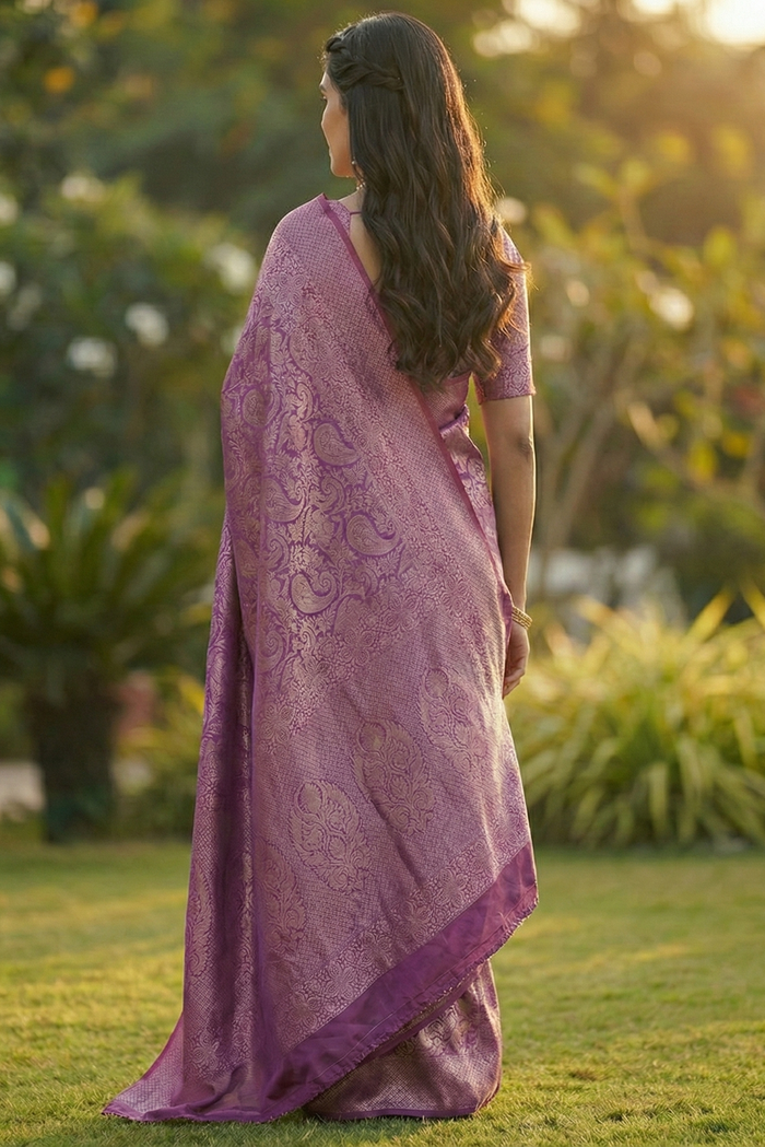 Royal Purple Jacquard Saree – Rich Woven Texture & Elegant Festive Wear