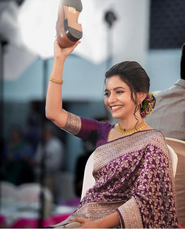 Luxury Dark Purple Jacquard Saree for Elegant Festive & Party Wear