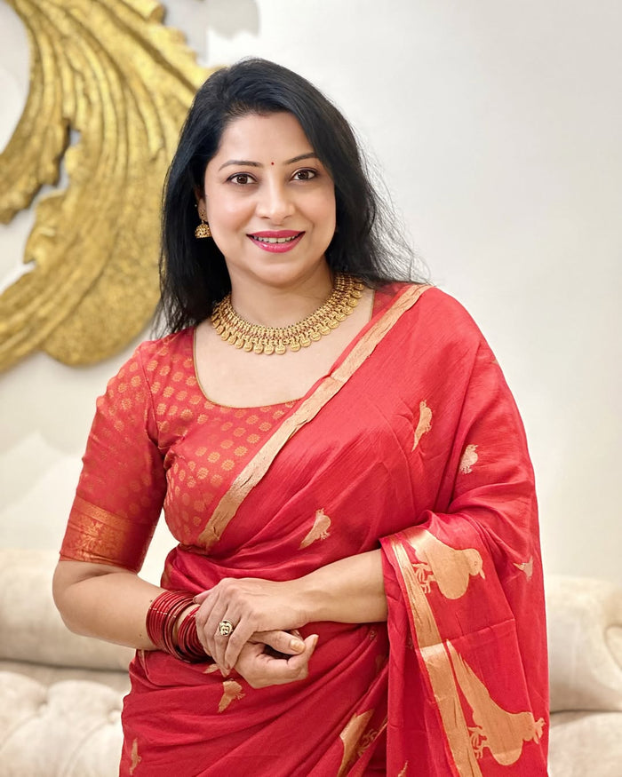 Radiant Red Jacquard Saree for Festive & Party Elegance