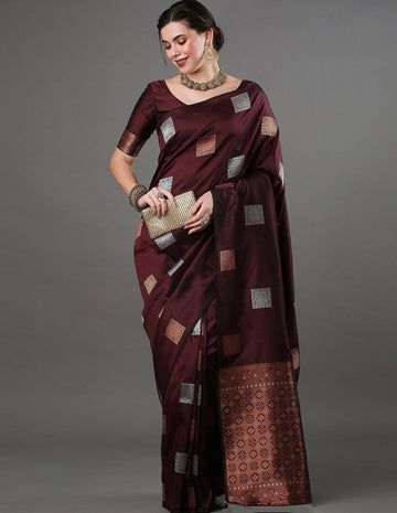 Wine Jacquard Saree – Elegant Woven Saree in a Rich, Regal Shade