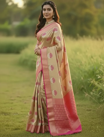Chiku Rani Jacquard Silk Saree with Royal Woven Elegance
