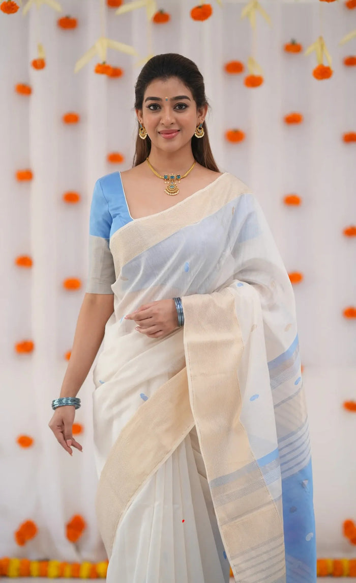 Sky Blue Jacquard Saree for Women – Elegant Soft Weave Festive Wear