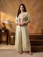 Cream Embroidered Naylon Tissue 3-Piece Suit