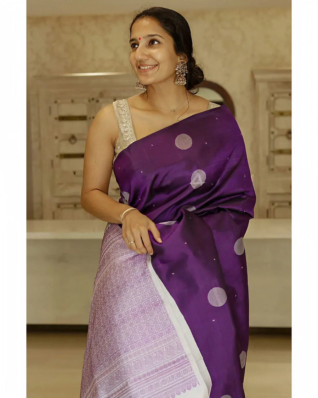 Elegant Dark Purple Jacquard Saree