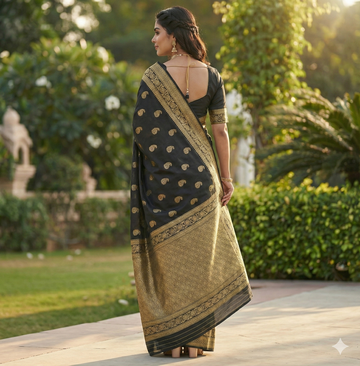 Classic Black Jacquard Saree – Premium Woven Elegance for Parties & Festive Wear