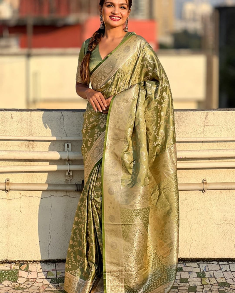 Elegant Pista Green Jacquard Saree