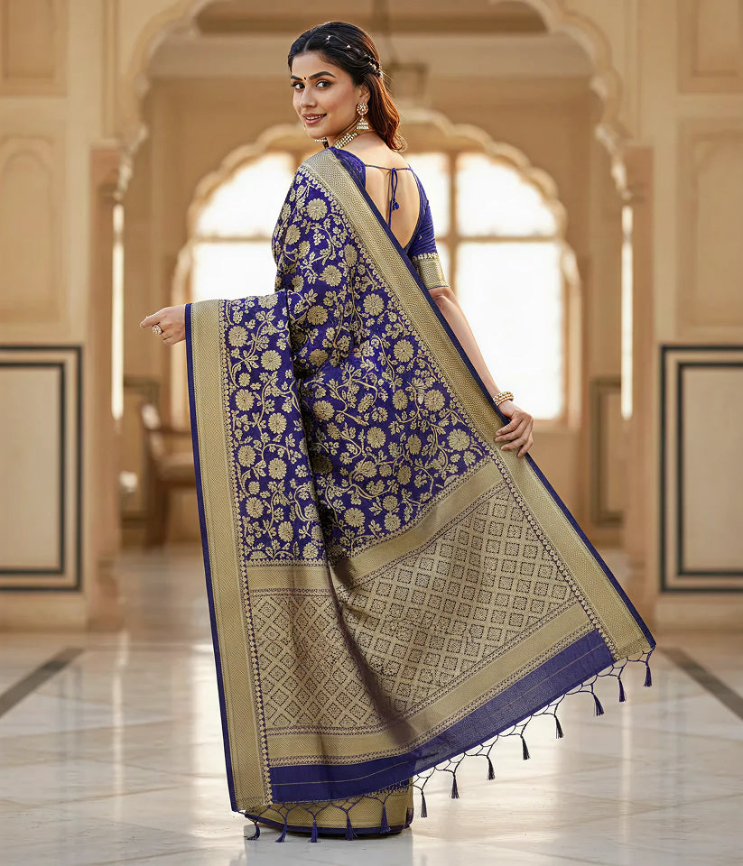 Elegant Navy Blue Jacquard Saree