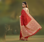 Bright Red Jacquard Saree