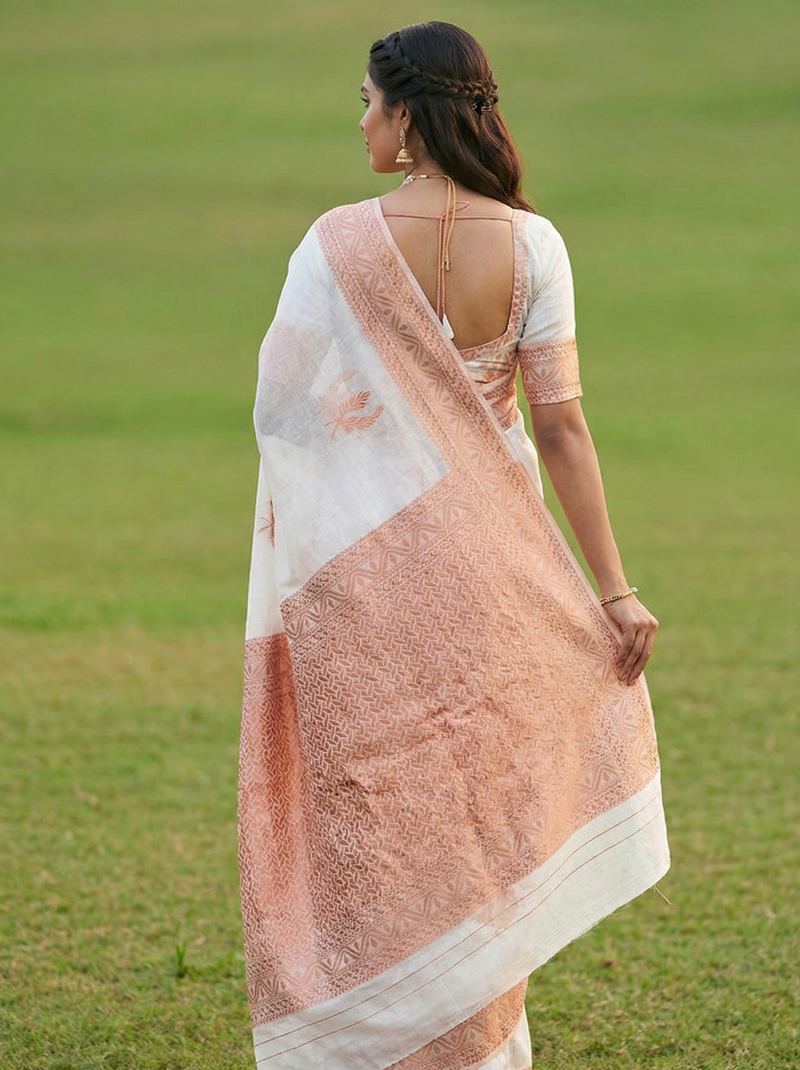 Elegant White Jacquard Saree