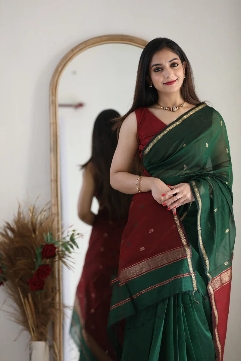 Green Maroon Jacquard Saree