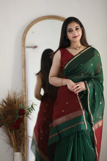 Green Maroon Jacquard Saree for Premium Festive & Traditional Elegance
