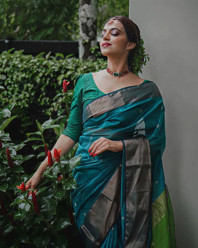 Tea Blue Jacquard Saree