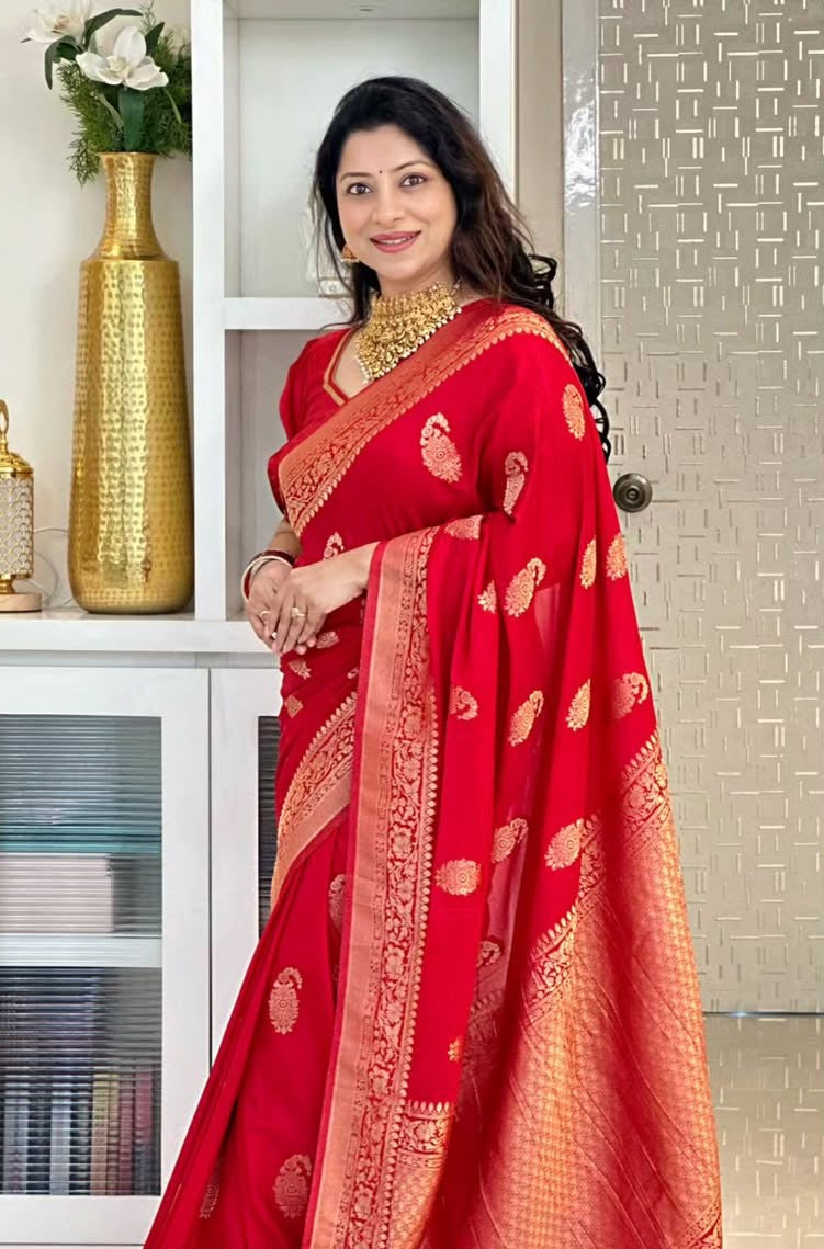 Timeless Red Jacquard Saree