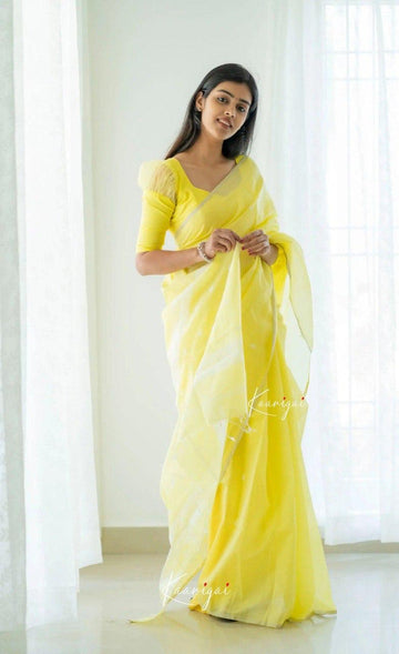 Yellow Jacquard Saree – Bright Festive Elegance with Luxurious Woven Detail