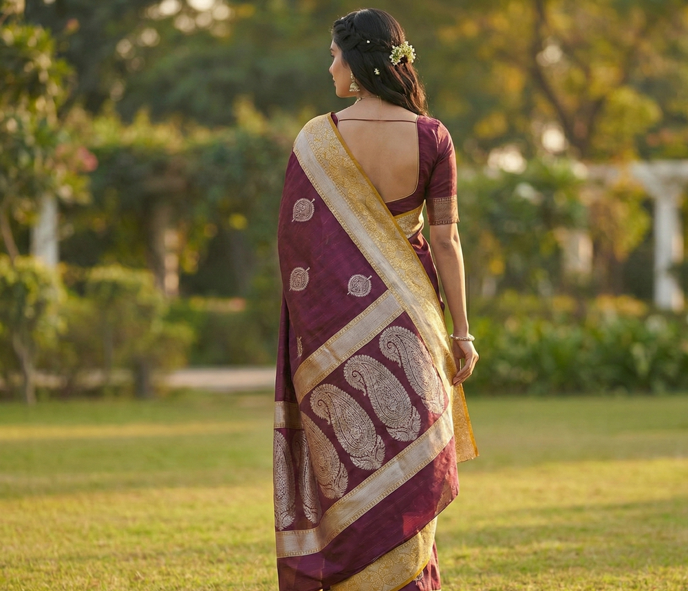 Maroon Jacquard Saree