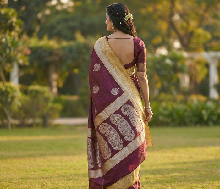 Maroon Jacquard Saree – Rich Woven Elegance for Timeless Style