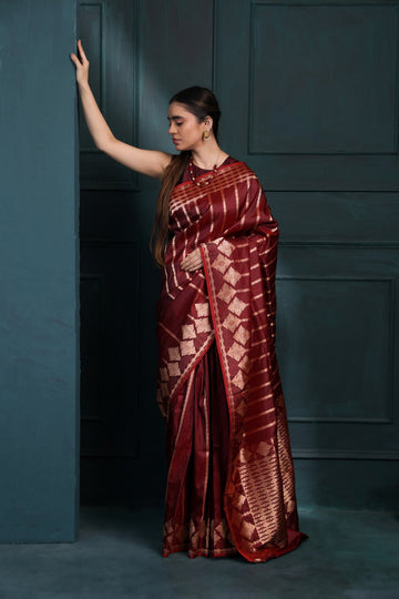 Dark Wine Red Jacquard Saree for Women – Premium Wedding & Festive Wear