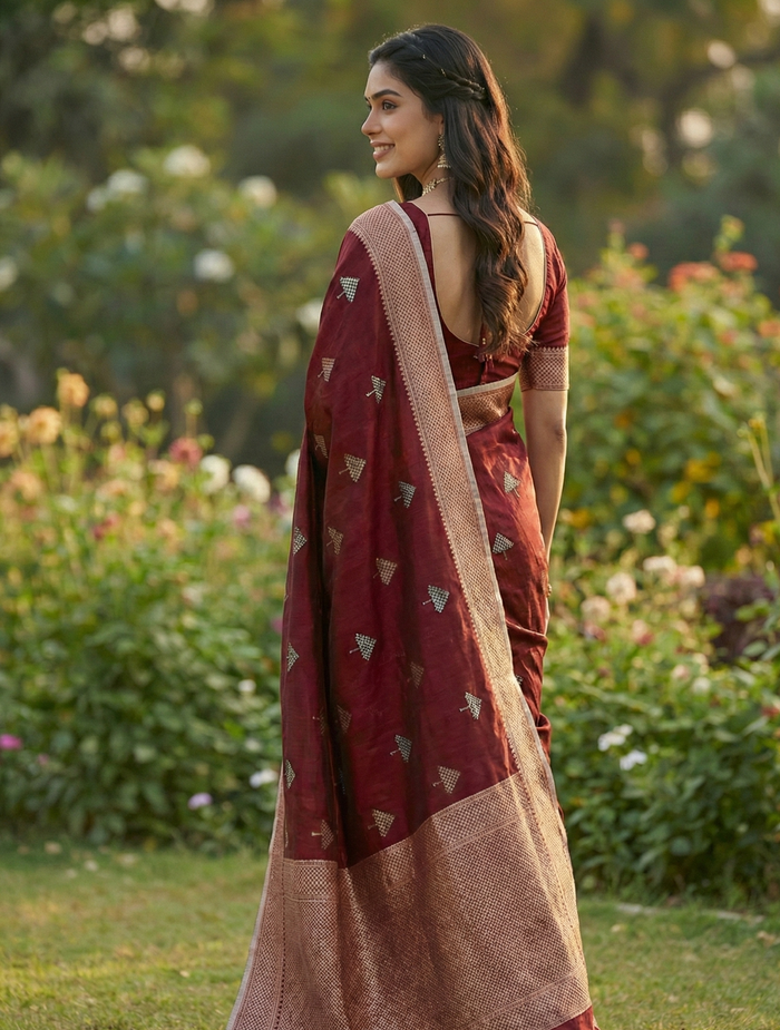 Maroon Jacquard Saree – Premium Woven Saree with Rich Festive Detailing