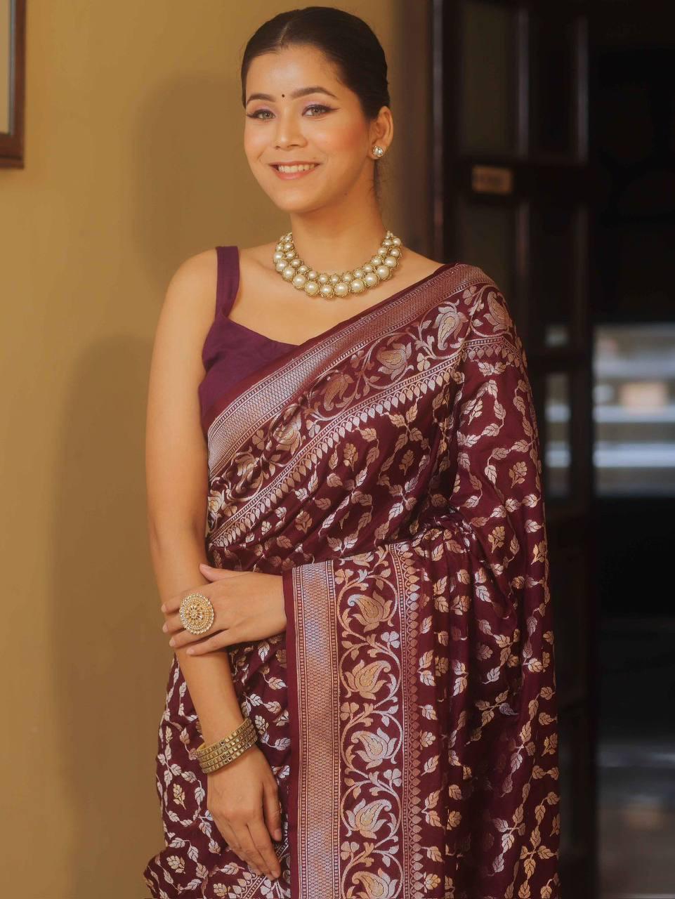 Luxurious Wine Jacquard Saree