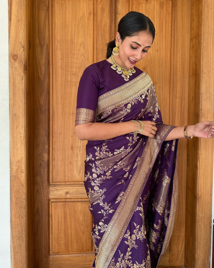 Dark Purple Jacquard Saree – Timeless Elegance in Royal Weave