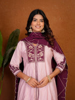 Elegant Pink Roman Silk Anarkali Kurti Set