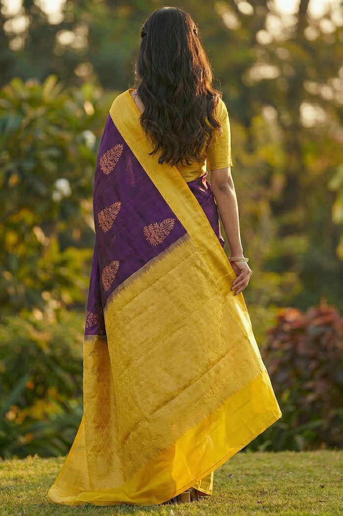 Purple Jacquard Saree – Royal Woven Saree for Weddings & Festive Celebrations