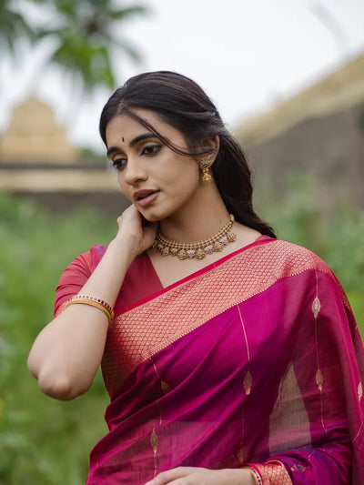 Dark Pink Jacquard Saree