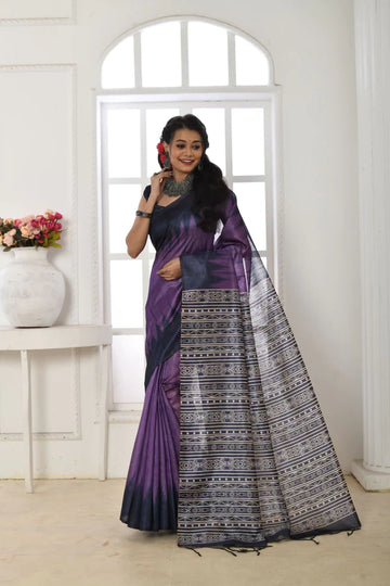 Linen saree in purple, dazzling party wear