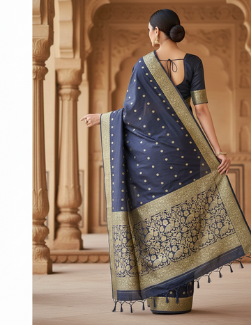 Navy Blue Jacquard Saree for Women – Premium Festive & Elegant Party Wear